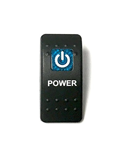 Euro Rocker Switch Cover with Text, Black with Blue Lens. Contura II, Fits Carling, Cole Hersee, Blue seas (POWER) - Thumbnail 2