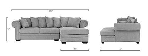 Modern Large Fabric Sectional Sofa, L-Shape Couch with Extra Wide Chaise Lounge (Light Grey)