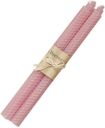 DDARK 100% Pure Beeswax Handmade Rolled Candles 2 Pcs, Smokeless Dripless Pair Home Candles for Party Dinner Bistro 10in