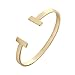 SENFAI Simple Double T Cuff Bracelet/Jewelry Set for Women (Thick Bracelet, Gold-Plated-Brass)