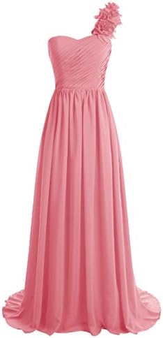 Vinvv One Shoulder Flowers Chiffon Long Bridesmaid Dress Lace Up Back Coral Size 14