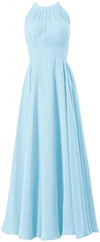 Oumans Long Halter Chiffon Bridesmaid Dress Women Evening Dress Ice Blue us6