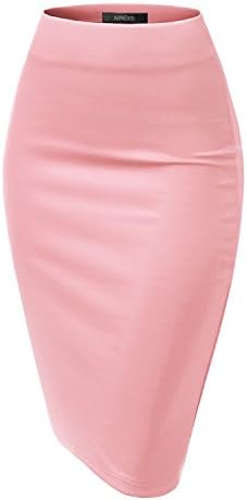 NINEXIS Womens Elastic Waist Band Slim Fit Bodycon Pencil Midi Skirt