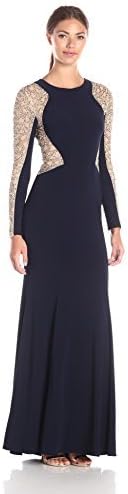 Xscape Women's Long Gown with Beaded Sleeves and Cutouts