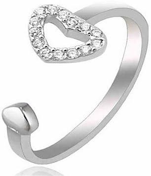 miaomiao Sweet Pierced Love Double Loving Heart Open Ring Women's Transparent Diamond Rings(Silver)(1 Pc)
