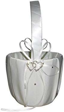 he andi Wedding Flower Girl Basket with Double Heart Rhinestone Decor (Ivory)