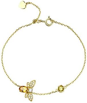 FLYWM 925 Sterling Silver Jewelry Citrine Handicraft Insect Bracelet Female Bee Adjustable