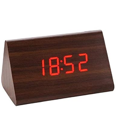 Brando Triangle Wooden Digital LED Desk Alarm Clock with Sound Sensor and Temperature Display (Brown)