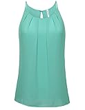 ZENNESSA Womens Scoop Neck Pleated Front Fitted Chiffon Cami Tank Tops