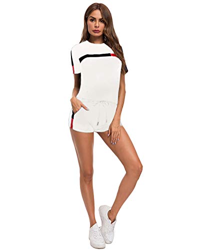 TOP-MAX Women's 2 PCS Tracksuit Round Neck Long Sleeve Top Stripe Long Pants Jumpsuit Outfits Set for Sport - Thumbnail 3