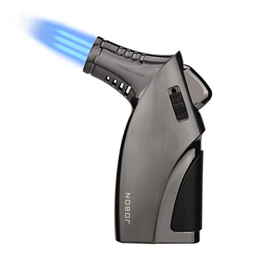 TOPKAY Torch Lighter, Triple Jet Flame Torch Lighter, Windproof Refillable Butane Torch Lighter with Punch, Safety Lock, Zinc Alloy Material (Sold Without Gas)