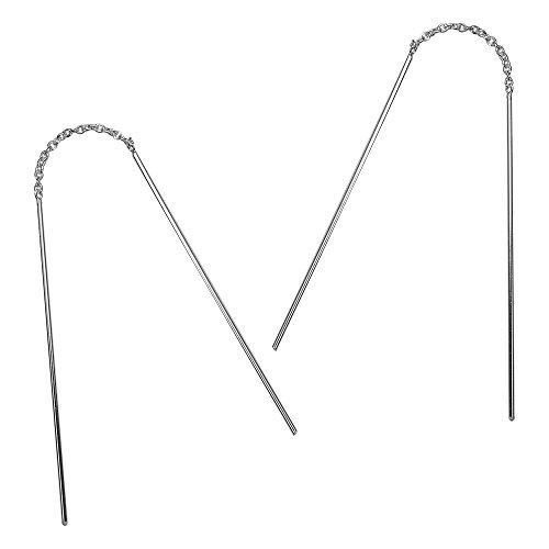 Mid Simple Stick Ear Thread Slide-Through Sterling Silver Earrings