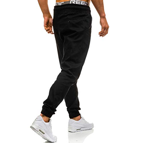 ZEFOTIM Pants for Men Sweatpants Slacks Casual Elastic Joggings Sport Print Baggy Pockets Trousers(Black,Large)