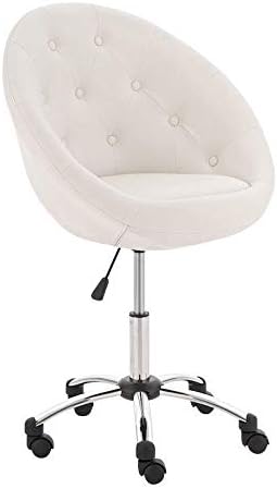 Decoshop26 Fauteuil Oeuf Chaise De Bureau Capitonne Sur Roulettes En Similicuir Blanc Et Metal Bur10289 Amazon Fr Cuisine Maison