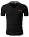 H2H Mens Basic Cotton V-neck T-shirts with Point Shoulder Button Leather Pocket BLACK US L/Asia XL (JDSK16)
