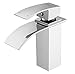 ROVOGO Waterfall Bathroom Vanity Sink Faucet, Single-Handle Single-Hole Cold and Hot Water Mixer Tap with Large Rectangular Spout, Brass Lavatory Sink Faucet, Chrome