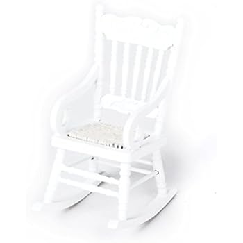 Tinksky Dollhouse Wooden Chair, 1:12 Dollhouse Miniature Wooden Rocking Chair Model (White)