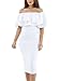 GOSOPIN Women's Off Shoulder Ruffle Bodycon Fit Sexy Midi Dresses Floral Print Medium White