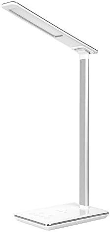 Afang Adjustable Modern LED Desk Lamp with Qi-enabled Wireless Charger, Dimmable Eye-caring Table Lamp with Touch Control, 4 Color Modes and Timer Poweroff (White)