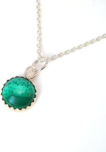 Simple Malchite Pendant Necklace in Sterling Silver
