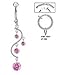 Fake Belly Navel Non Clip on Piercing Pretty Pink gem Unique Vine Dangle Ring