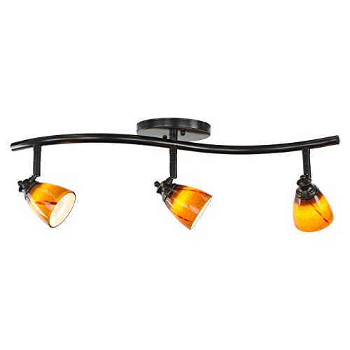 Direct-Lighting 3 Lights Adjustable Track Lighting Kit - Dark Bronze Finish - Amber Glass Track Heads - GU10 Bulbs Included. D268-23C-DB-AMS (Renewed)