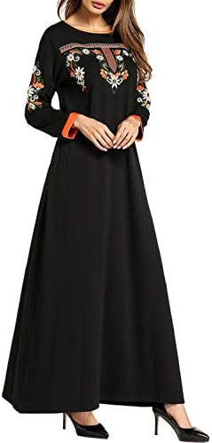 Women Muslim Arabian Maxi Dresses Floral Slick Boho A Line Dress