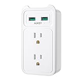 AUKEY USB Outlet with Dual AC Outlet and Dual 2.1A USB Charging Port Power Strip | ETL Certified - White