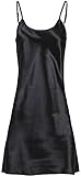 Verabella Women's Elegant Nightshirts Satin Sleepwear Chemise Slip,Black,L/XL