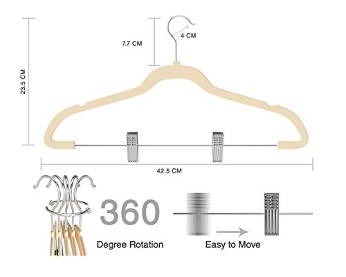 Premium Quality Velvet Pants Hanger Set of 26 - Ultra-Thin No Slip Velvet Skirts Hangers - Swivel Hooks, Space Saving Clothes Hangers - Great For Skirts, Dresses, Suits, Shirts & More - Slim IVORY