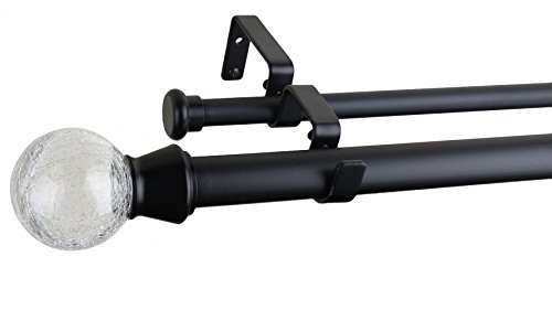 Furnishland Black Window Curtain Double Rod Set, Glass Ball Finial, 1-inch Diameter Adjustable 84-inch to 120-inch Metal Rod