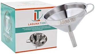 Stainless Steel Kitchen Funnel By Laguna Tide | Flask &amp; Bottle Funnel For Transferring Essential/Cooking Oils, Liquids, Fluids &amp; Powders | With Removable/Detachable Filter/Strainer &amp; Large Handle
