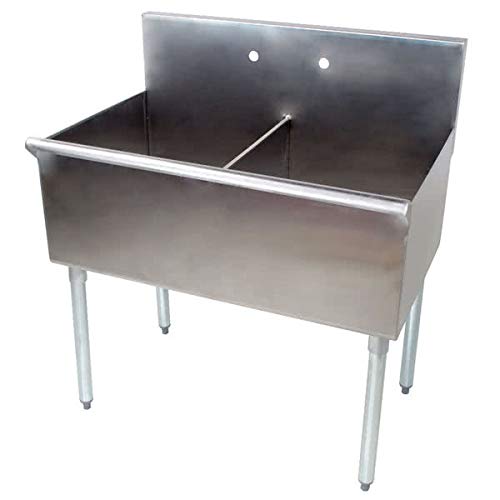 Commercial Stainless Steel Two 2 Compartment Kitchen and Utility Budget Sink with 12" Faucet (27.5" Width x 48" Length)
