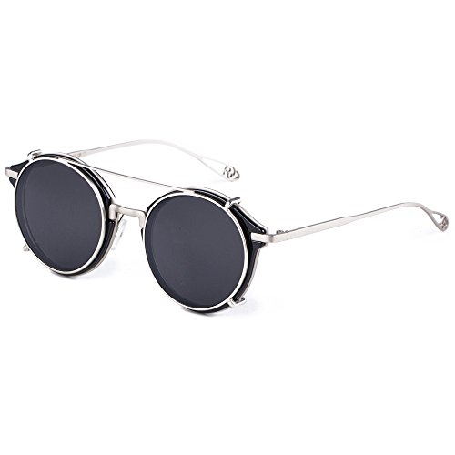 Dollger Double Lens Flip Dual Fashion Sunglasses Steampunk(Black Lens+Silver Frame)