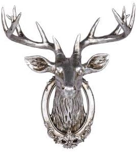 YJ Home Deer Head Sculpture - Resin Deer Head Wall Decor Faux Deer Head Bust (Silver)