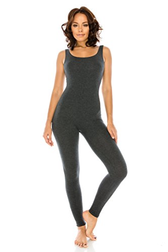 CNC STYLE Women Active Plus n Regular Size Cotton Stretch Scoop Neck Sleeveless Tank Yoga One Piece Jumpsuit Unitard Bodysuit (1XL, Charcoal)