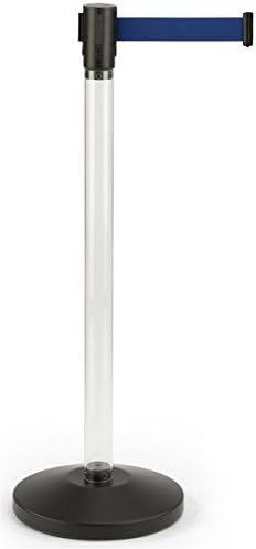 Displays2go 41.5-Inch Clear Stanchion Crowd Control Post with 6.5-Foot Long Belt, Weighted Base, Blue, Set of 2 (CPOBKBABL)