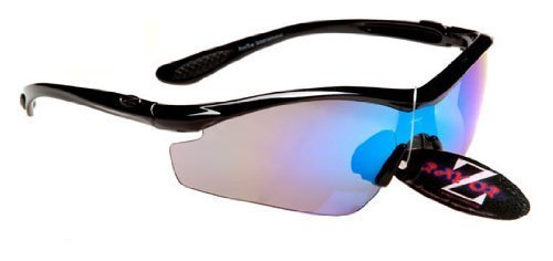 RayZor Professional Lightweight UV400 Black Sports Wrap Golf Sunglasses, With a Blue Iridium Mirrored Anti-Glare Lens