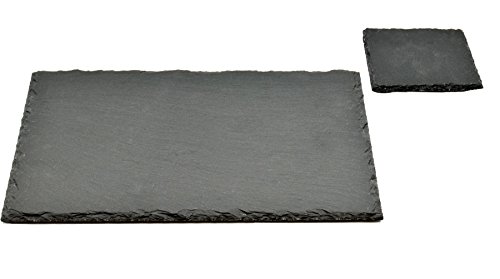 [- Argon Tableware Square / Rectangular Natural Slate Placemat Set - 6 Coasters & 6 Placemats  