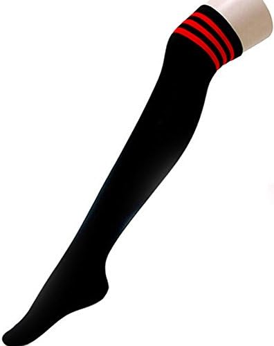 PYD Women Girls Sexy Cotten Over Knee Stockings Thigh High Triple Striped Tube Dresses Socks Red Stripe