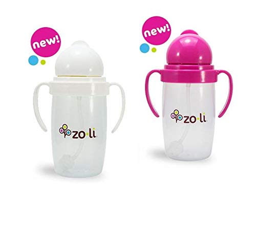 Zoli BOT 2.0 10 oz Straw Sippy Cup - 2pack (White/Pink)