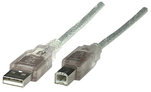 MANHATTAN 16-Feet Hi-Speed USB Device Cable A Male/B Male, Translucent Silver (345408)