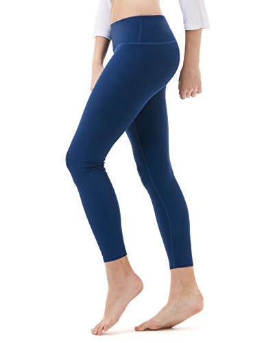 TSLA Yoga Pants Leggings Mid-Waist/High-Waist Tummy Control w Pocket Series, Yogabasic Midwaist(fyp51) – Navy, Large [Size 10-12_Hip41-43 Inch]