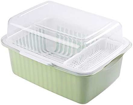 YJJY Dish Drying Rack Dish Drainer with cover, Plastic Dish Storage Holder,dust-proof Dish Drainer Utensil Organizer for Kitchen– Medium, Pink &green,Green,Medium