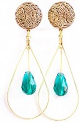 Handmade Gold Filigree with Teal Emerlad Teardrop Dangle Plugs 0g, 00g, 1/2in, 9/16in, 5/8in