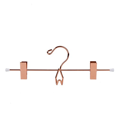 Amber Home Add-On Shiny Rose Copper Gold Metal Clothes Pant Skirt Slack Hangers Clothing Hangers with 2-Adjustable Clips (12 Pack)