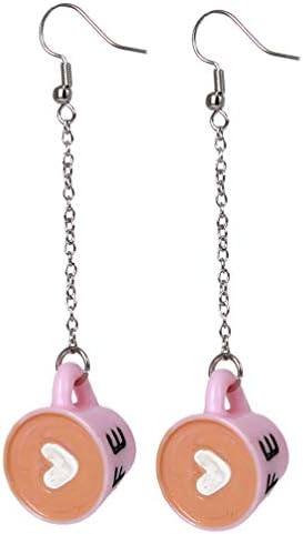 Eightgo Funny Simulation Heart Shaped Mini Coffee Cup Earrings Handmade Jewelry Gifts