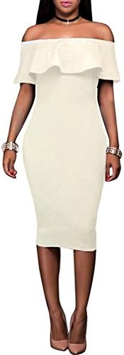 Wonderoy Women's Ruffles Off Shoulder Fitted Club Party Cocktail Bodycon Midi Dress