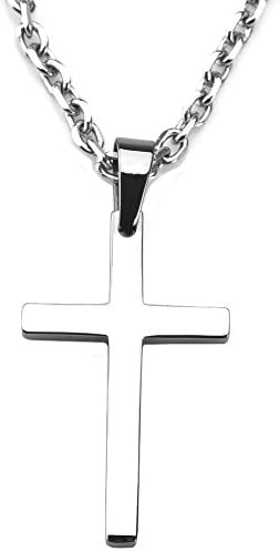 Sirius Jewelry Stainless Steel Cross Pendant Chain Necklace for Men Women, (4cm, 24'' rolo chain)