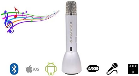 Axcess Wireless Microphone Karaoke, Portable Karaoke Player, Universal Bluetooth Wireless Speaker Microphone, for Home KTV Singing Support IOS Apple Iphone Ipad Android Smartphone PC (Silver)